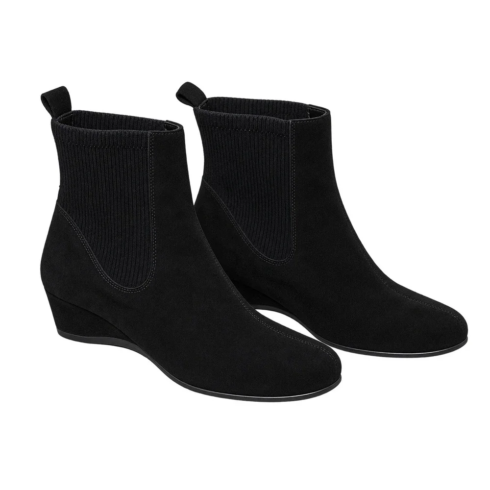 Aquatalia Versa Suede Chelsea Wedge Ankle Booties Women 7.5 Black Waterproof